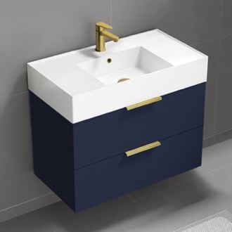 Bathroom Vanity Blue Bathroom Vanity, Modern, Floating, 32